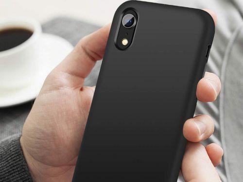 Etui silikonowe alogy slim case do apple iphone xr czarne + szkło