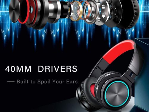 Słuchawki bezprzewodowe nauszne picun b12 led sd bluetooth 5.0 czerwono-czarne