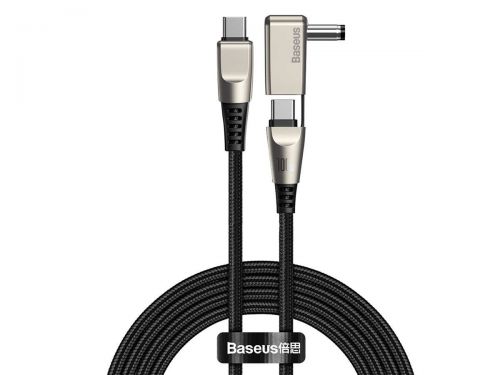 Kabel 2w1 baseus flash series usb-c do usb-c / wtyk zasilania dc 5.5x2.5mm czarny