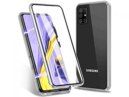 Etui magnetyczne szklane dr.fit dwustronne do samsung galaxy a51 srebrne