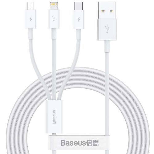 Kabel usb 3w1 baseus superior series micro usb / lightning / usb-c 3.5a 1.5m biały